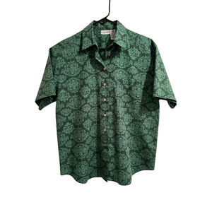 Cabin Creek Button-down Shirt Womens Large Green Short Sleeves Vintage